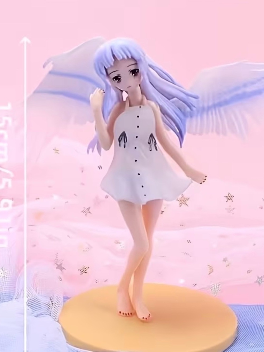 Anime Angel Figurine with Lavender Hair and White Dress